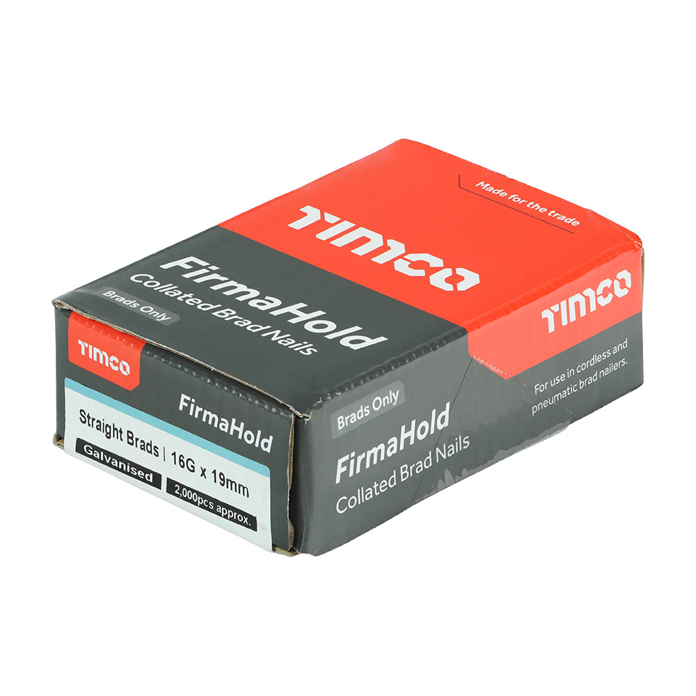 2000 x TIMCO FirmaHold Collated 16 Gauge Straight Galvanised Brad Nails - 16g x 19