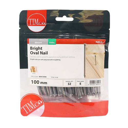 0.5kg - TIMCO Oval Nails Bright - 100mm