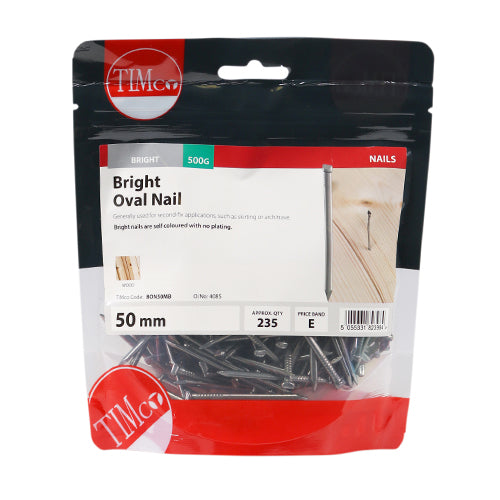 0.5kg - TIMCO Oval Nails Bright - 50mm