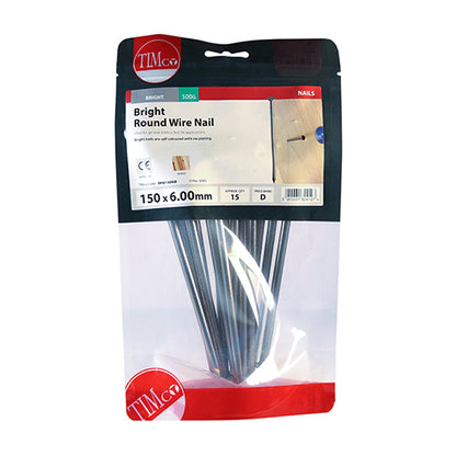 0.5kg - TIMCO Round Wire Nails Bright - 150 x 6.00