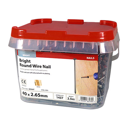 2.5kg - TIMCO Round Wire Nails Bright - 40 x 2.65