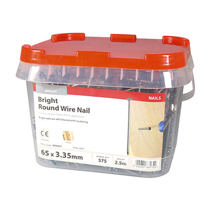 2.5kg - TIMCO Round Wire Nails Bright - 65 x 3.35