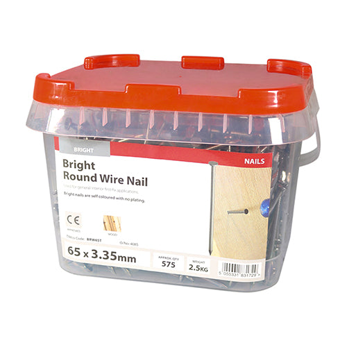 2.5kg - TIMCO Round Wire Nails Bright - 65 x 3.35