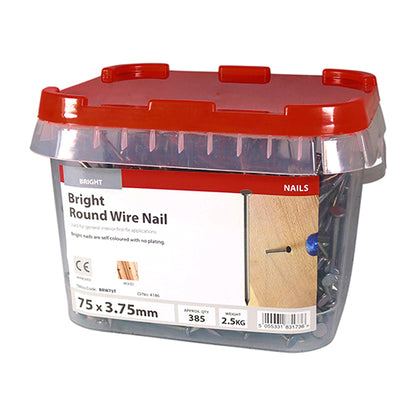 2.5kg - TIMCO Round Wire Nails Bright - 75 x 3.75