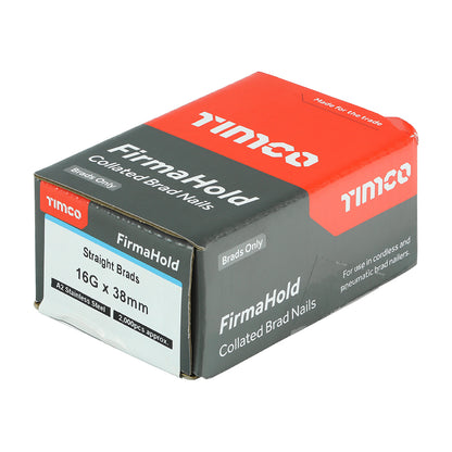 2000 x TIMCO FirmaHold Collated 16 Gauge Straight A2 Stainless Steel Brad Nails - 16g x 38