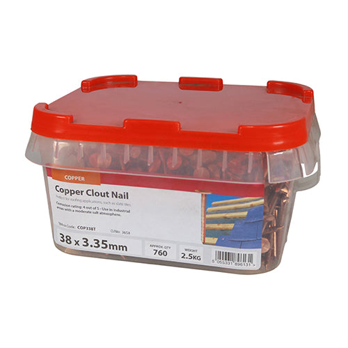 2.5kg - TIMCO Clout Nails Copper - 38 x 3.35