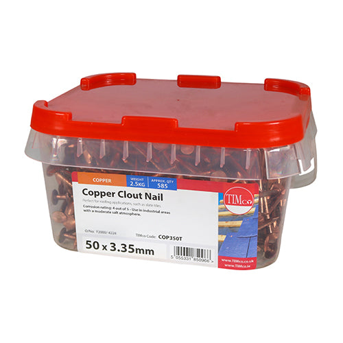 2.5kg - TIMCO Clout Nails Copper - 50 x 3.35