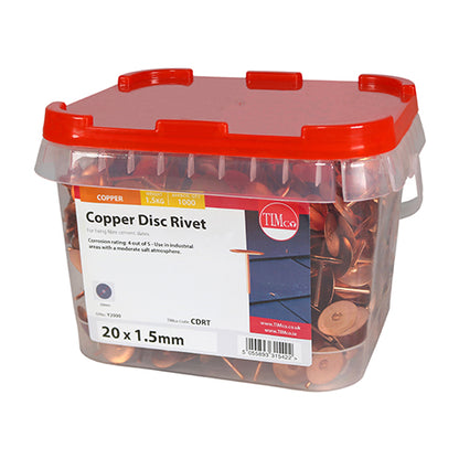 1000 x TIMCO Disc Rivets Copper - 20 x 1.50