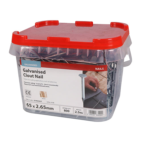 2.5kg - TIMCO Clout Nails Galvanised - 65 x 2.65