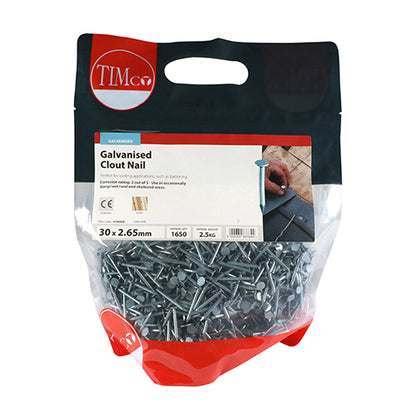 2.5kg - TIMCO Clout Nail Galvanised - 30 x 2.65