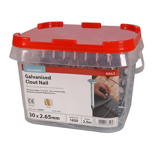 2.5kg - TIMCO Clout Nails Galvanised - 30 x 2.65