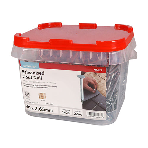 2.5kg - TIMCO Clout Nails Galvanised - 40 x 2.65