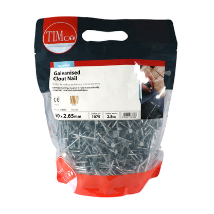 2.5kg - TIMCO Clout Nail Galvanised - 50 x 2.65