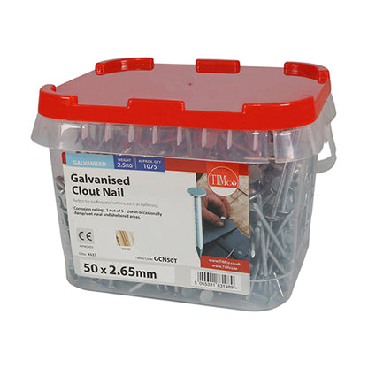 2.5kg - TIMCO Clout Nails Galvanised - 50 x 2.65