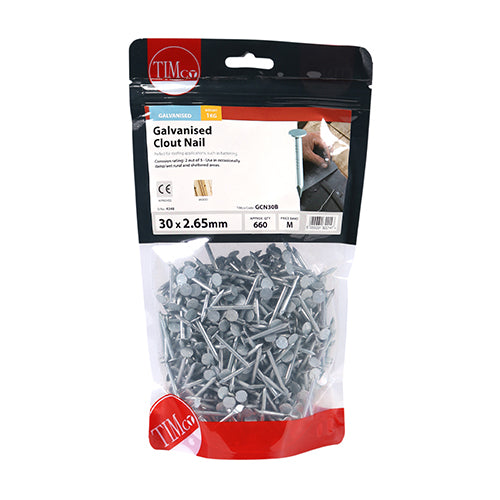 0.5kg - TIMCO Clout Nails Galvanised - 30 x 2.65