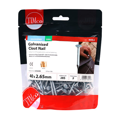 0.5kg - TIMCO Clout Nails Galvanised - 40 x 2.65