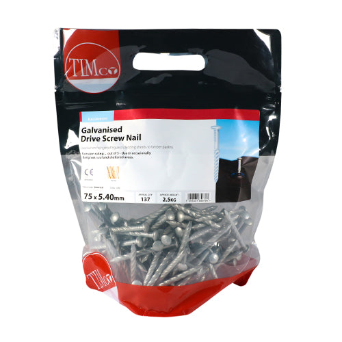 2.5kg - TIMCO Drive Screws Galvanised - 75 x 5.40