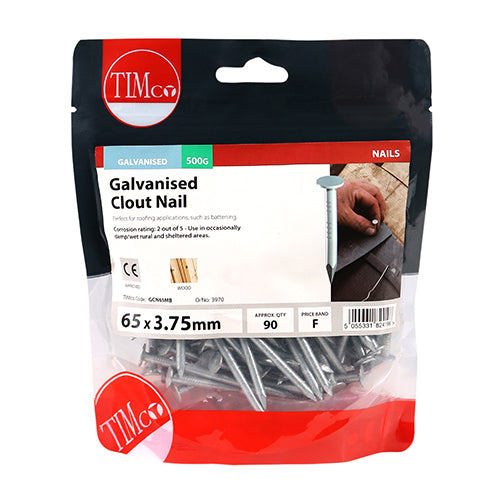 0.5kg - TIMCO Clout Nails Galvanised - 65 x 3.75