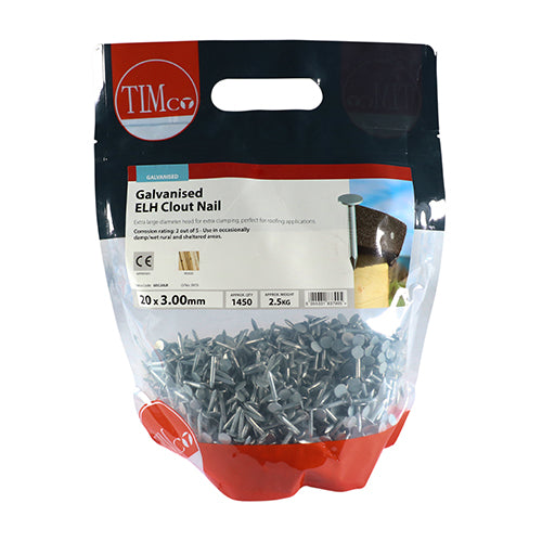 2.5kg - TIMCO Extra Large Head Clout Nails Galvanised - 20 x 3.00