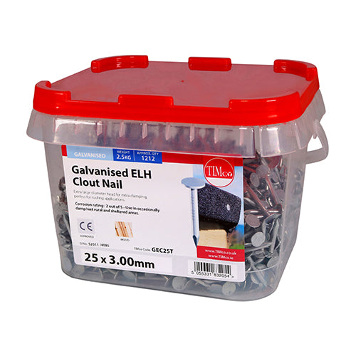 2.5kg - TIMCO Extra Large Head Clout Nails Galvanised - 25 x 3.00