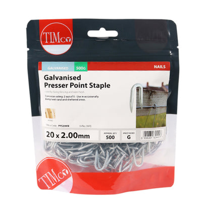 0.5kg - TIMCO Presser Point Staples Galvanised - 20 x 2.00