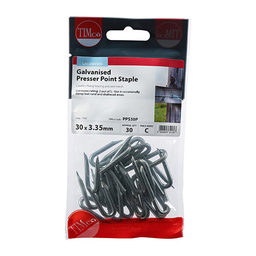 30 x TIMCO Presser Point Staples Galvanised - 30 x 3.35