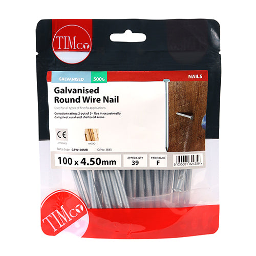 0.5kg - TIMCO Round Wire Nails Galvanised - 100 x 4.50