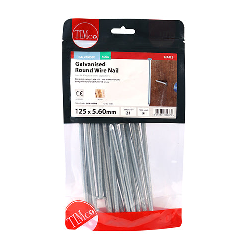 0.5kg - TIMCO Round Wire Nails Galvanised - 125 x 5.60