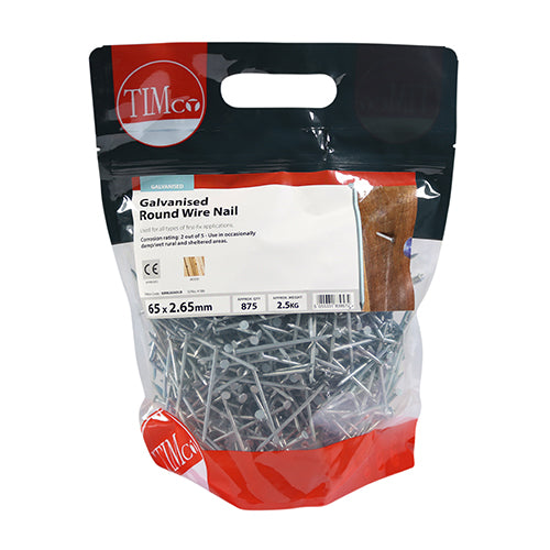 2.5kg - TIMCO Round Wire Nails Galvanised - 65 x 2.65