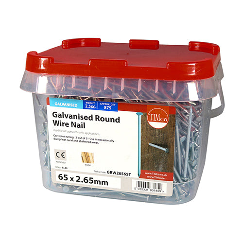 2.5kg - TIMCO Round Wire Nails Galvanised - 65 x 2.65