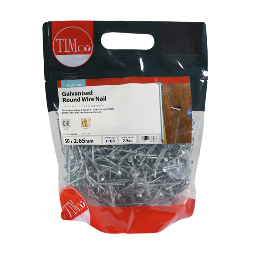 2.5kg - TIMCO Round Wire Nails Galvanised - 50 x 2.65