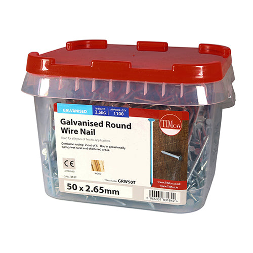 2.5kg - TIMCO Round Wire Nails Galvanised - 50 x 2.65