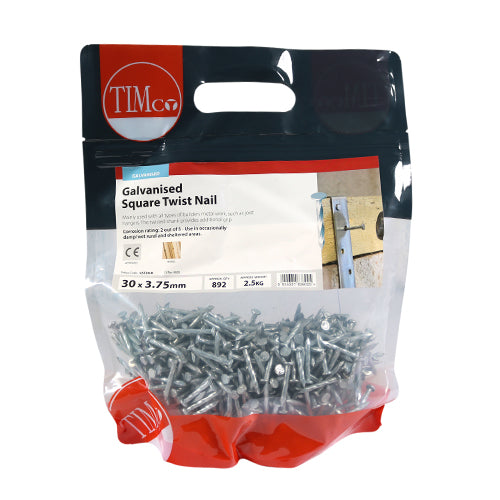 2.5kg - TIMCO Square Twist Nails Galvanised - 30 x 3.75