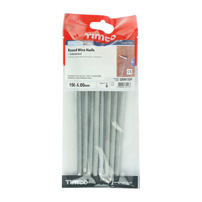 8 x TIMCO Round Wire Nails Galvanised - 150 x 6.00