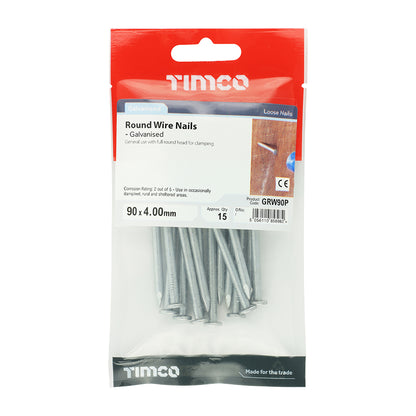 15 x TIMCO Round Wire Nail Galvanised - 90 x 4.00