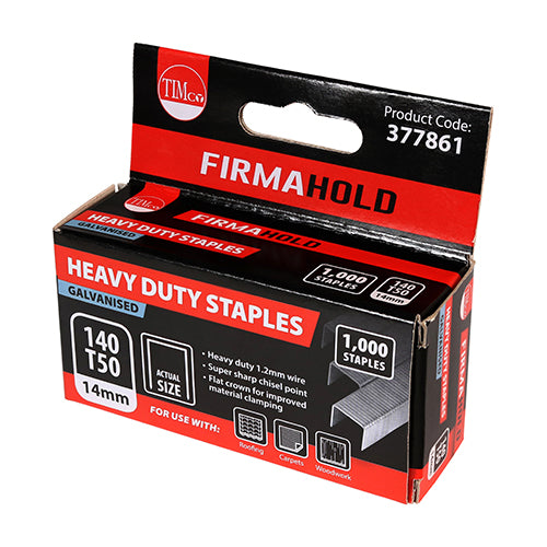 1000 x TIMCO Heavy Duty Chisel Point Galvanised Staples  - 14mm