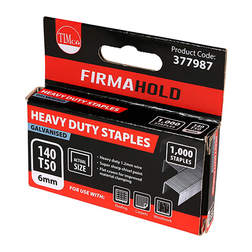 1000 x TIMCO Heavy Duty Chisel Point Galvanised Staples  - 6mm