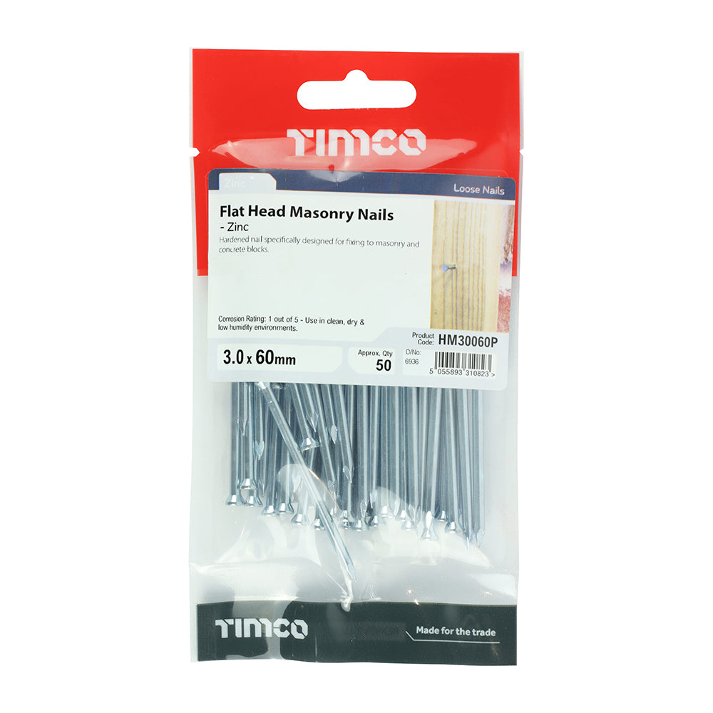 50 x TIMCO Masonry Nails Zinc - 3.0 x 60