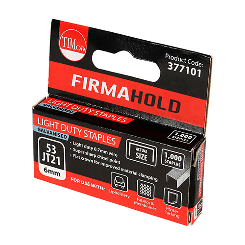 1000 x TIMCO Light Duty Chisel Point Galvanised Staples  - 6mm