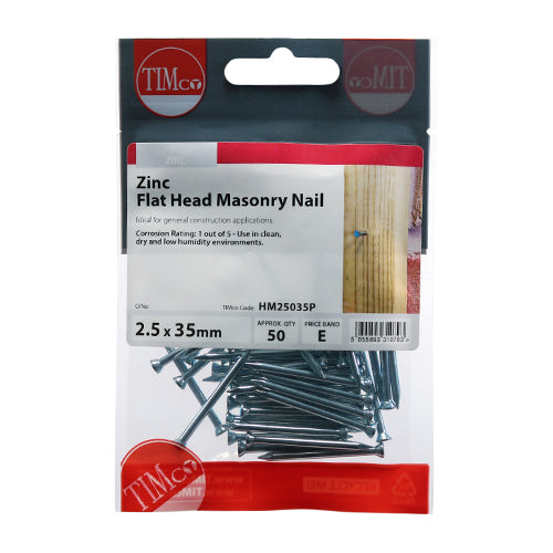 50 x TIMCO Masonry Nails Zinc - 2.5 x 35