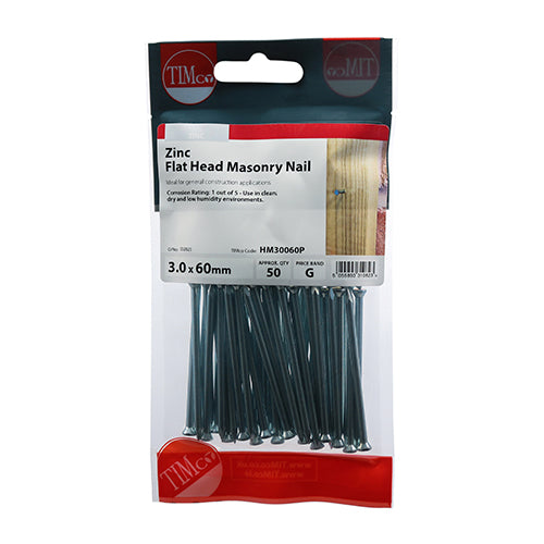 50 x TIMCO Masonry Nails Zinc - 3.0 x 60