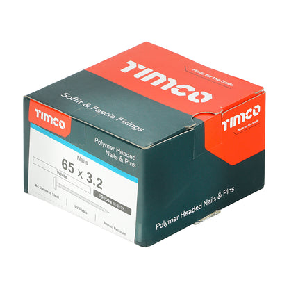 100 x TIMCO Polymer Headed Nails A4 Stainless Steel White - 65mm