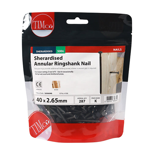 0.5kg - TIMCO Annular Ringshank Nails Sherardised - 40 x 2.65