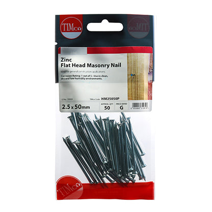 50 x TIMCO Masonry Nails Zinc - 2.5 x 50