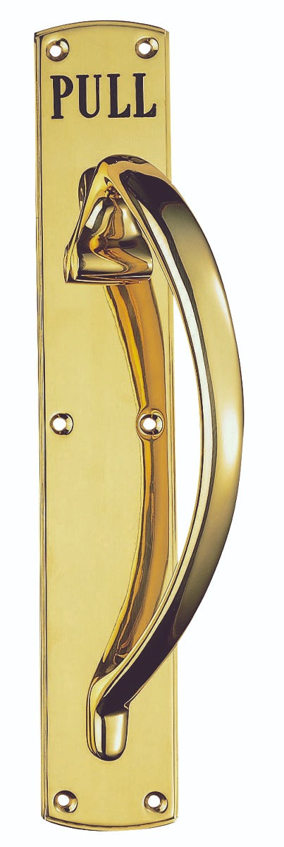 PULL HANDLE (ENGRAVED - RIGHT HAND) - POLISHED BRASS - 457MM X 76MM