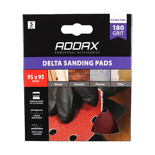 5 x TIMCO Delta Sanding Pads 180 Grit Red - 95 x 95mm