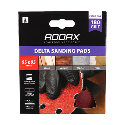 5 x TIMCO Delta Sanding Pads 180 Grit Red - 95 x 95mm