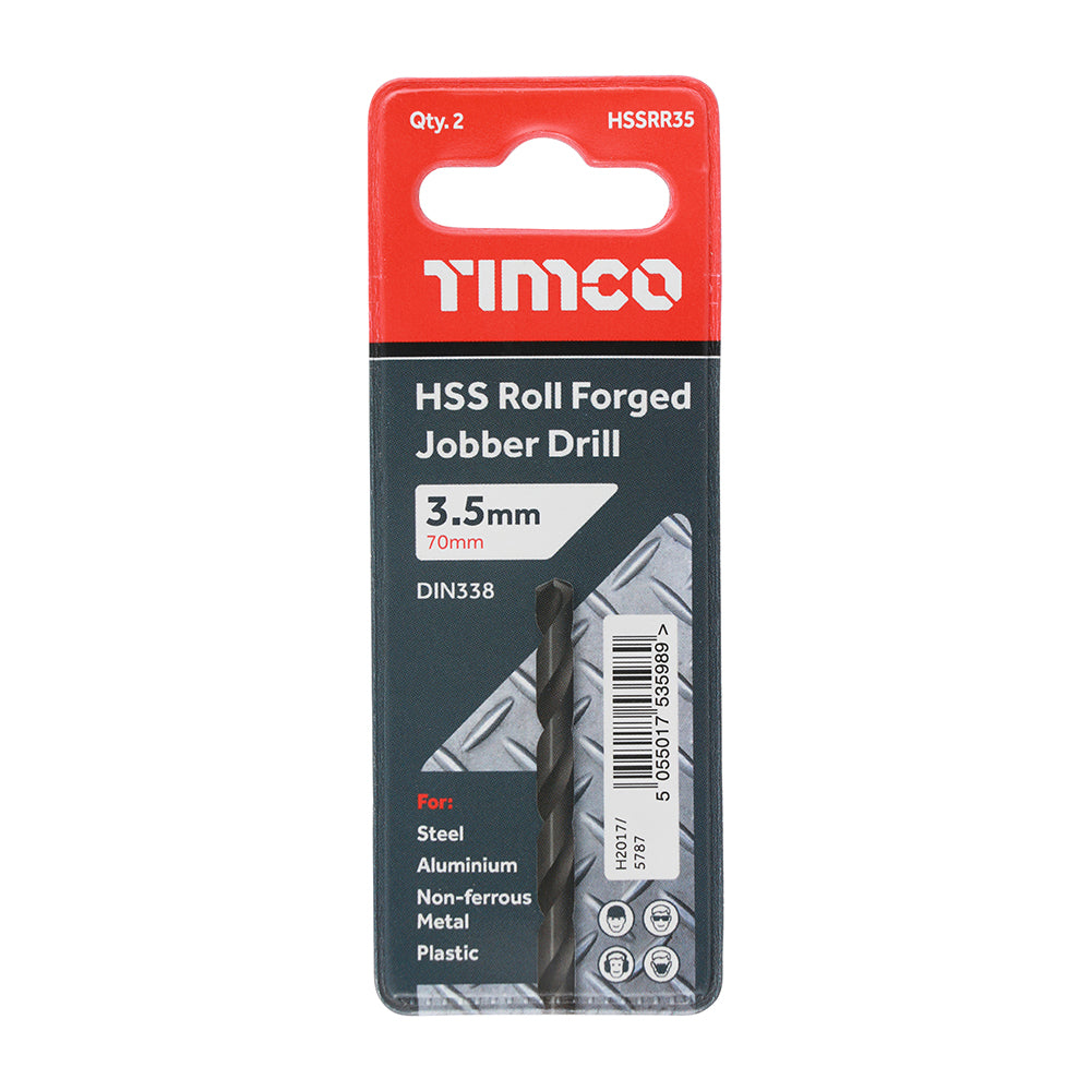 10 x TIMCO Roll Forged Jobber Drills HSS - 3.5mm