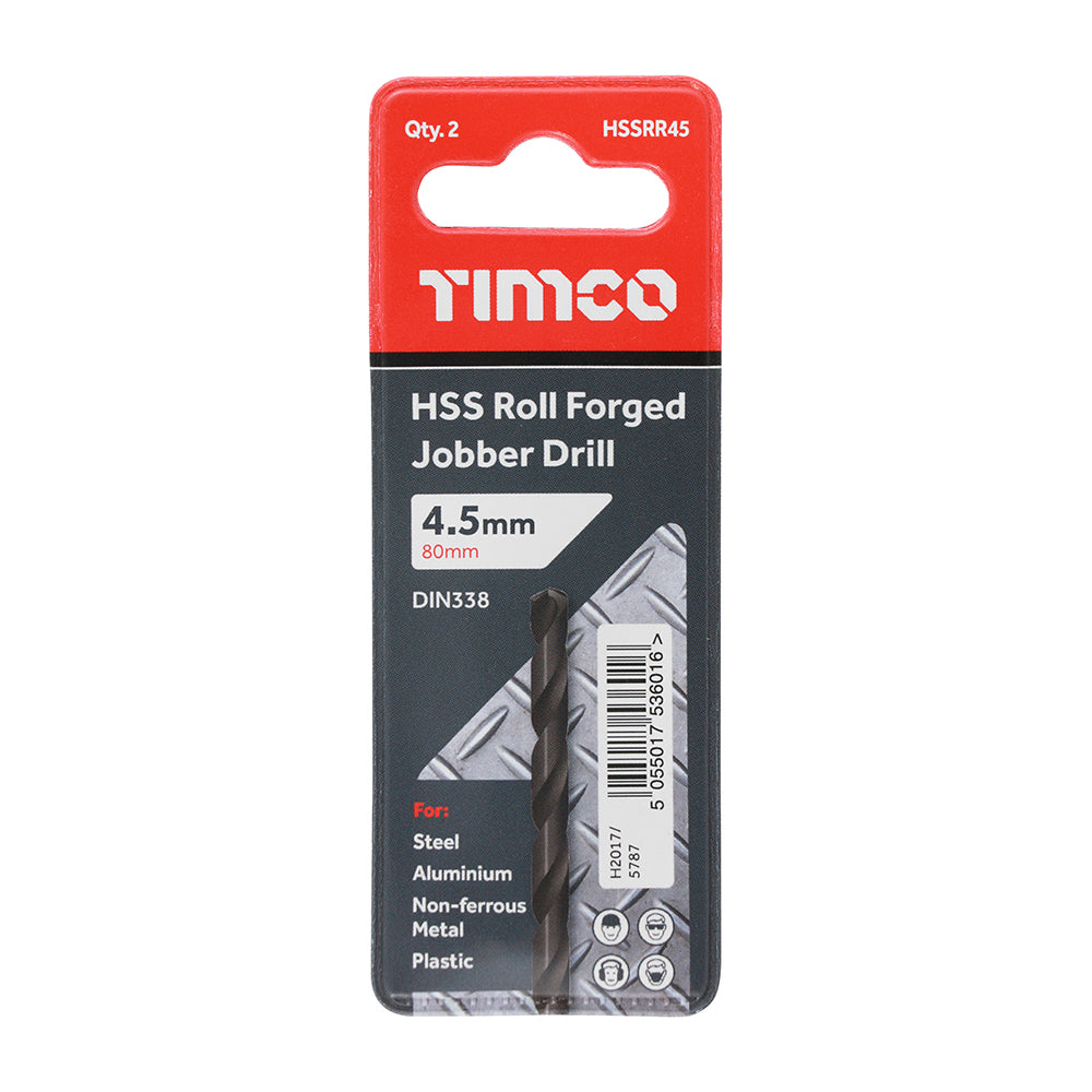 10 x TIMCO Roll Forged Jobber Drills HSS - 4.5mm