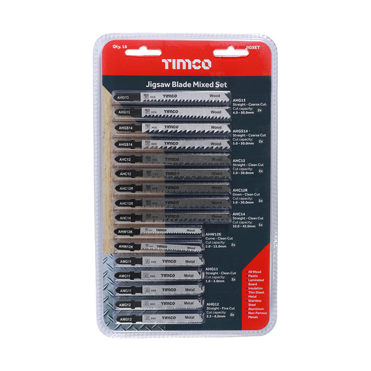 16 x TIMCO Mixed Jigsaw Set Wood & Metal Cutting HSS Blades - Mixed